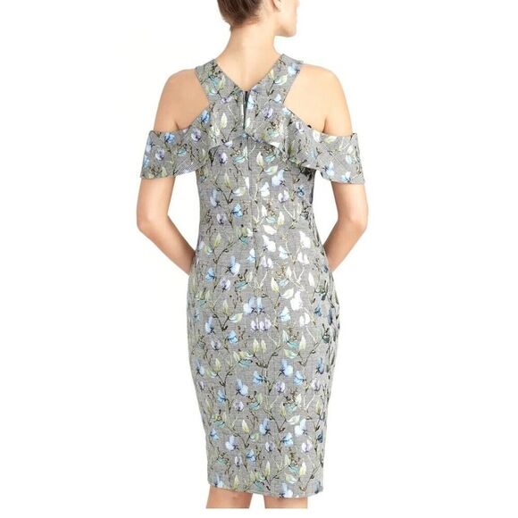 Rachel Roy Jolie Grey Metallic Floral Plaid Crossover Neckline Dress Size S NWOT - Picture 3 of 8